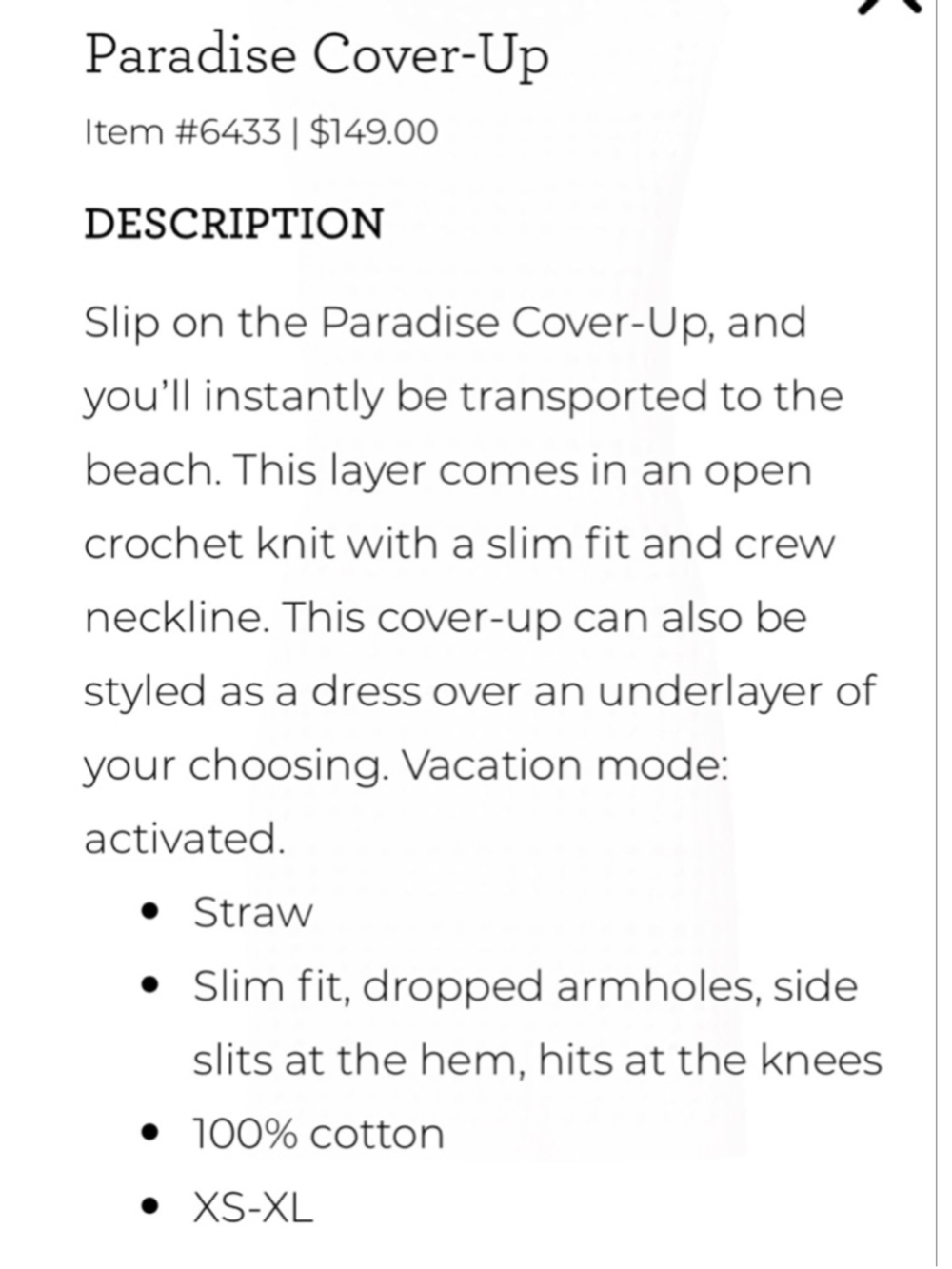 CAbi Paradise Cover-Up #6433 Off White Swim Cover-Up Size L EUC - Picture 9 of 10